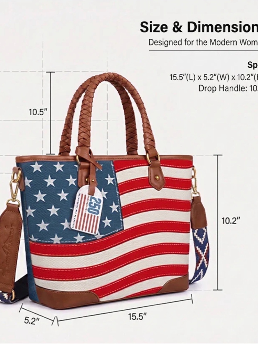 Montana West American Flag Braided Concealed Carry Tote Bag Black - Picture 11 of 11